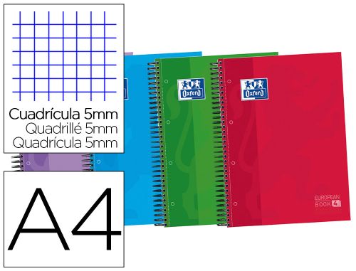 Caderno espiral oxford capa extradura optik paper microperfurado din a4 120 folhas + 50% com 3 separadores quadricula 5 , Oxford , 74044 , 8412771002558